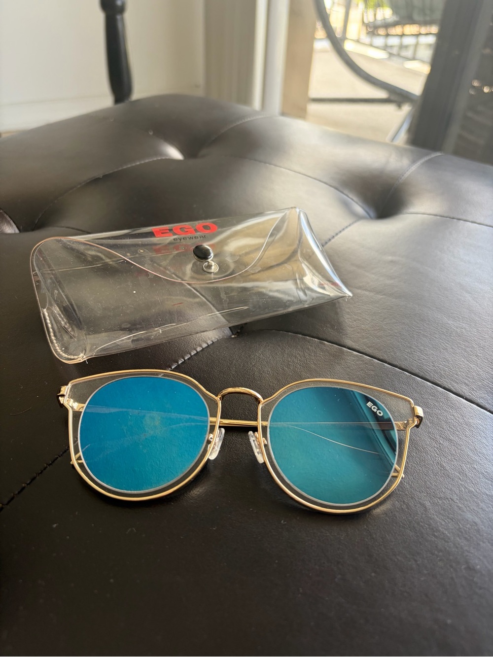EGO Eyewear Gold Wire Round Blue Mirrored Sunglasses with Clear Case